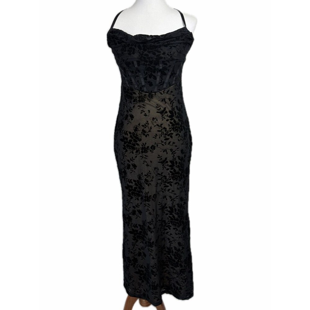 Velvet Burnout Cowlneck Dress Faux Corset Whimsigoth Dark Romantic Size 6 Vamp